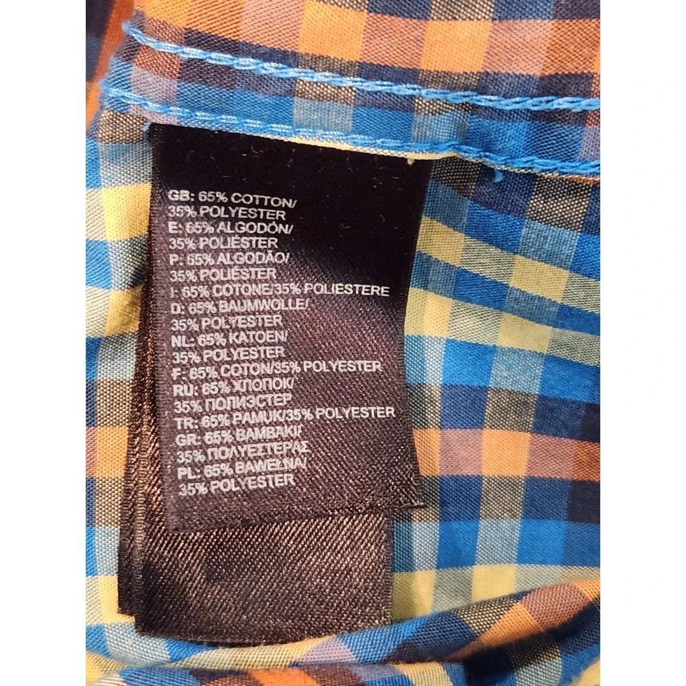 The North Face Mens Plaid Short Sleeve Button Up Shirt Blue Yellow CEY4 Medium